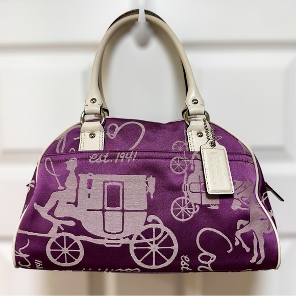 Coach Handbags - Coach Horse & Carriage Purple Canvas White Leather Trim Satchel Vintage Y2K